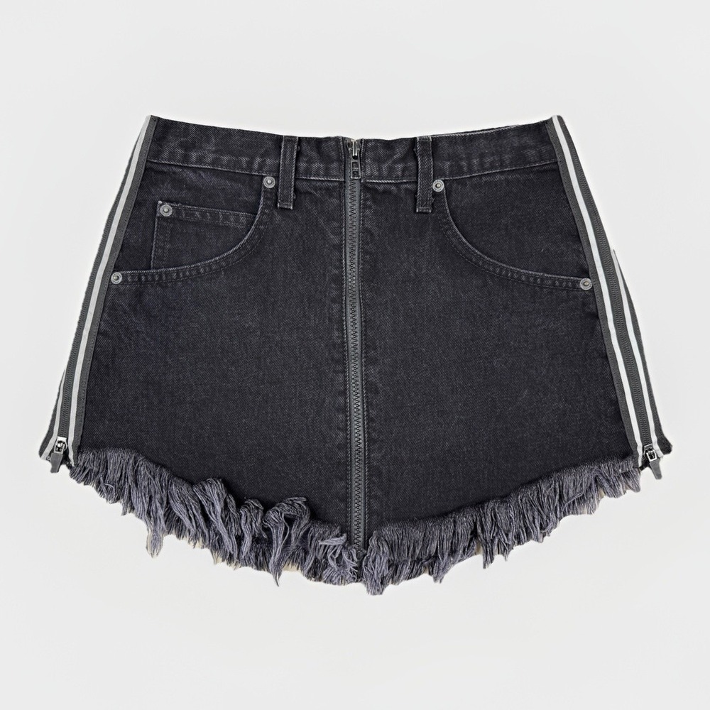 Carmar Skirt Womens 26 Black Denim High Rise Frayed Hem Side Stripe Zip‎ Mini